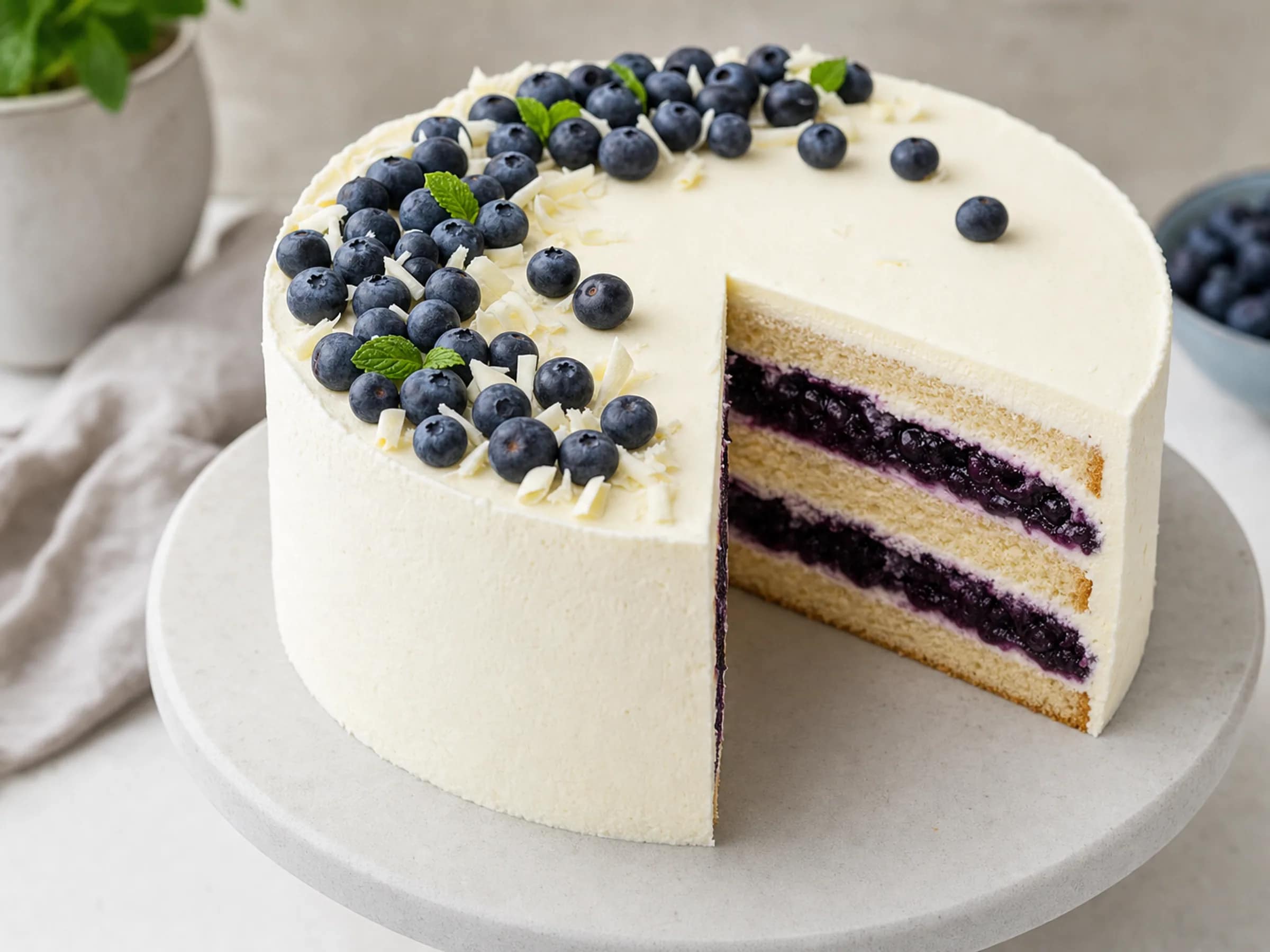 Heidelbeer-Torte mit Biskuitboden und Frischkäse-Sahne-Creme
