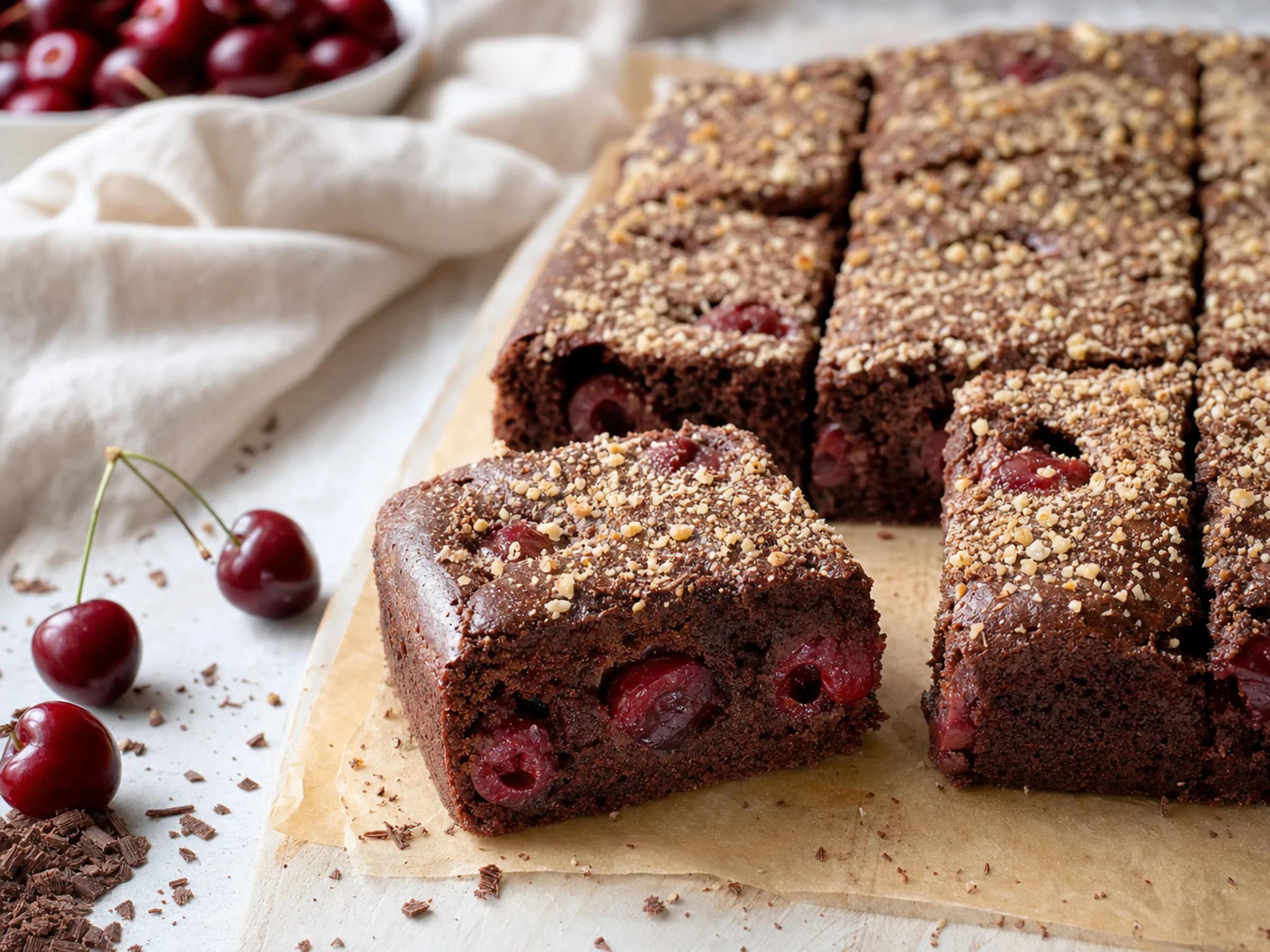 Kirschli-Kuchen vom Blech mit Schoko und Kirschen